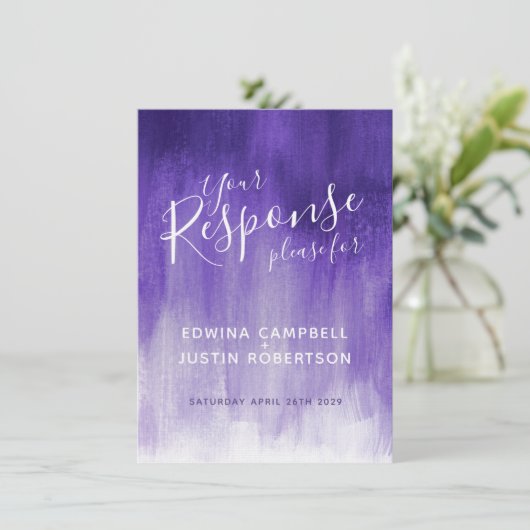 紫外線抽象モダンアートの結婚式返信RSVP 招待状 (スタンド正面)