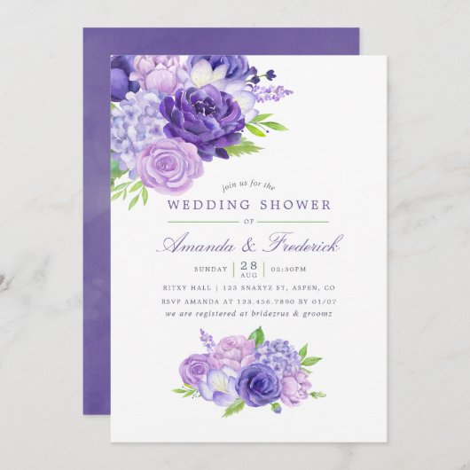 紫外線水彩フローラウェディングシャワー 招待状 (正面/裏面)
