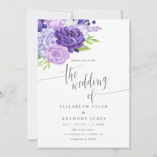 紫外線水彩フローラ結婚式招待状 招待状 (正面)