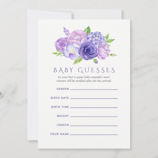 紫外線水彩フローラ赤ちゃんシャワー推測 招待状 (正面)