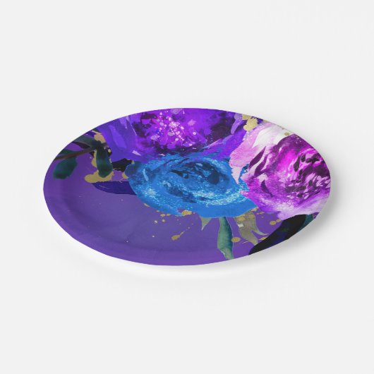 紫外鮮やか紫フローラファンタジー結婚の ペーパープレート (アングル)