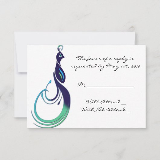 紫大切の孔雀、ティール（緑がかった色）、緑の反応 出欠カード (正面)