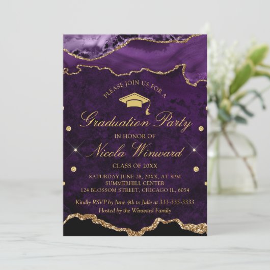 紫大理モダン石アゲート卒業パーティー 招待状 (スタンド正面)