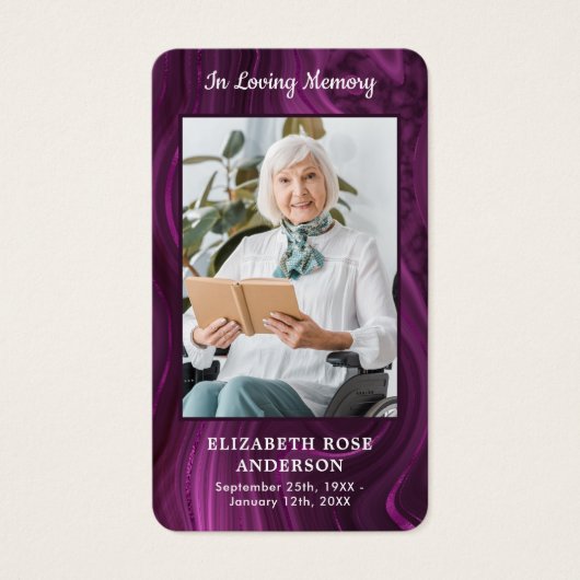 紫大理石記念写真葬式祈りの言葉カード (正面)