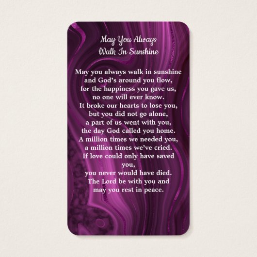 紫大理石記念写真葬式祈りの言葉カード (裏面)