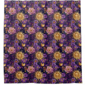 紫天空フローラ太陽の月と星 シャワーカーテン (正面)