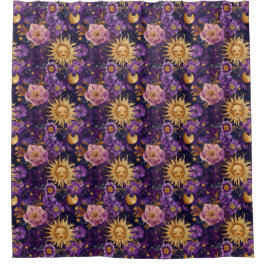 紫天空フローラ太陽の月と星 シャワーカーテン