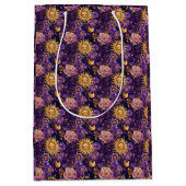 紫天空フローラ太陽の月と星 ミディアムペーパーバッグ (正面)