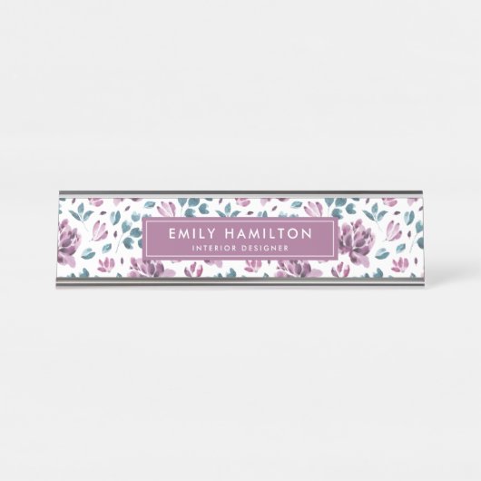 紫威厳のあるフローラ | カスタマイズ デスクネームプレート (正面)