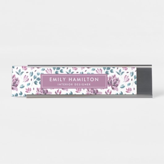 紫威厳のあるフローラ | カスタマイズ デスクネームプレート (正面)