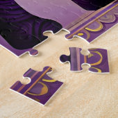 紫威厳のある象(金ゴールド渦巻き) ジグソーパズル (側面)