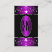 紫威厳のある黒のオーナメント華美イニシャル 名刺 (正面)