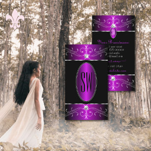 紫威厳のある黒のオーナメント華美イニシャル 名刺