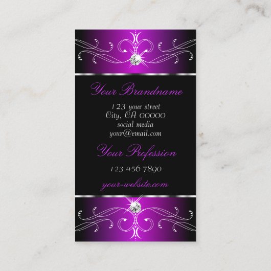 紫威厳のある黒の華美オーナメント(写真) 名刺 (裏面)