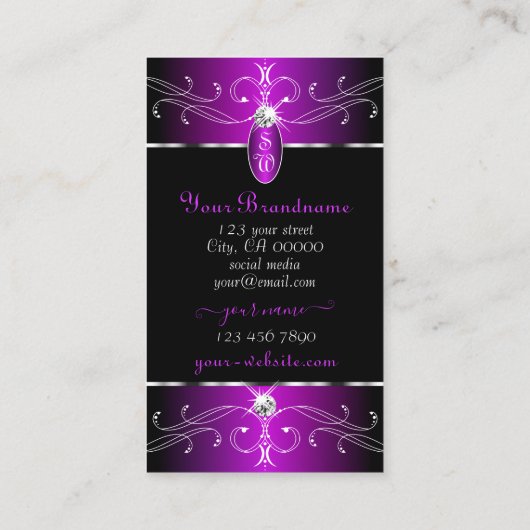 紫威厳のある黒オーナメントモノグラ華美ム 名刺 (裏面)