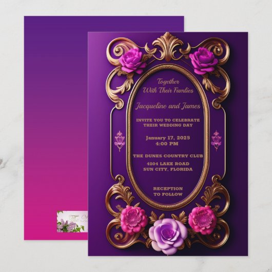 紫威厳のある 案内状 (正面/裏面)