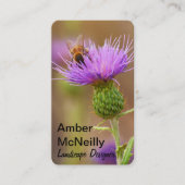 紫忙しのアザミ写真に蜂 名刺 (正面)