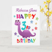 紫恐竜の三番目の誕生日 カード (黄色い花)