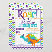 紫恐竜の轟音の誕生日パーティー 招待状 (正面/裏面)