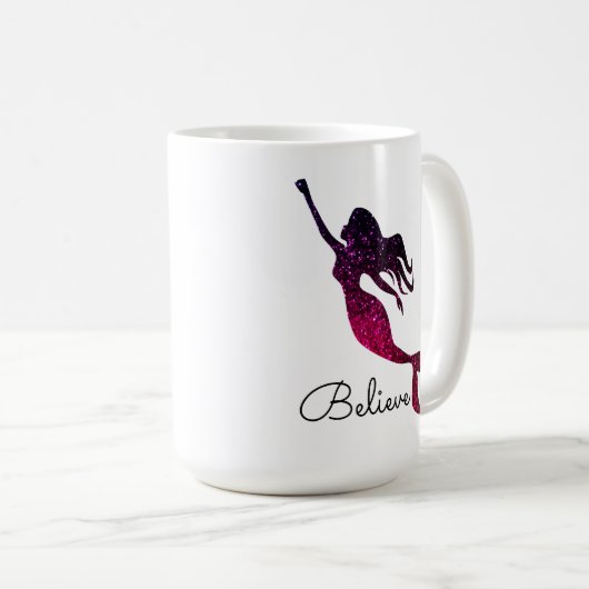 紫感動的人魚のシルエット信じ コーヒーマグカップ (正面右)