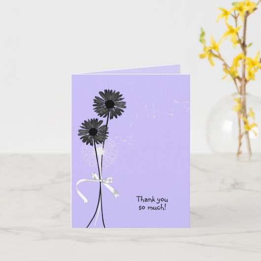 紫感謝していに黒のデイジーとタンポポ カード (黄色い花)