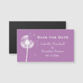 紫手頃タンポポ日付磁石を保存 (正面/裏面)