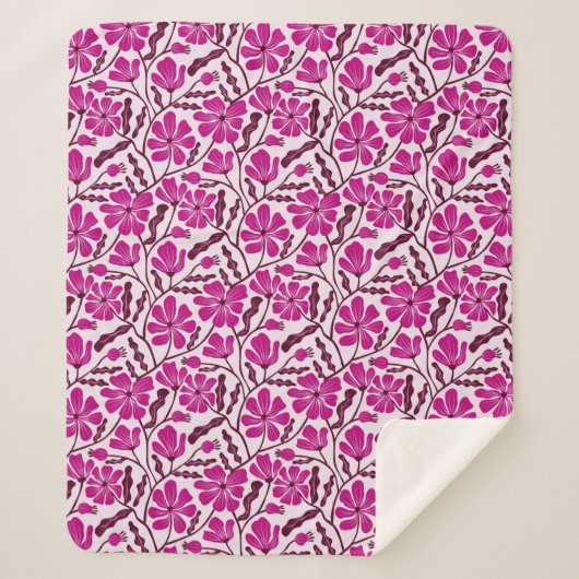 紫抽象芸術ミッドセンチュリーモダンフラワー シェルパブランケット (正面)