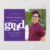 紫救月卒業写真はっきりしたタイポグラフィ インビテーションポストカード (正面)