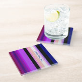 紫数々の色の垂直ストライプ色 ガラスコースター (アングル)