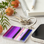 紫数々の色の垂直ストライプ色 キーホルダー (正面右)