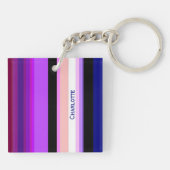 紫数々の色の垂直ストライプ色 キーホルダー (裏面)