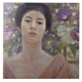 紫日本のの朝顔の女性 タイル