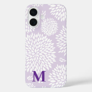 紫日本の花インスパイア模様モノグラム iPhone 16ケース