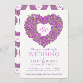 紫春チューリップ花ハート結婚アート 招待状 (正面/裏面)