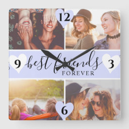 紫最高のの友だちスクリプト名4 photo collage スクエア壁時計