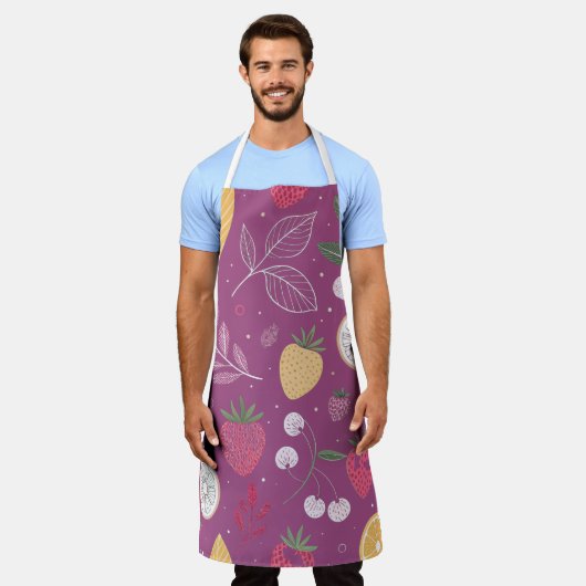 「紫果実葉柄エプロン」 エプロン (着用した状態)