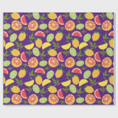 紫柑橘系フルーツレモンオレンジタンジェリンパターン ラッピングペーパー (フラット)