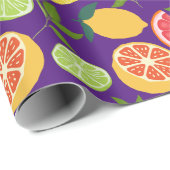 紫柑橘系フルーツレモンオレンジタンジェリンパターン ラッピングペーパー (ロールコーナー)