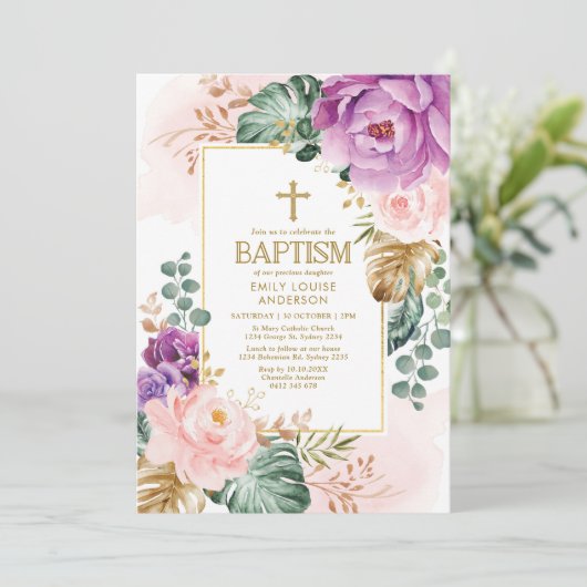 紫桃エレガントの熱帯緑の洗礼 招待状 (スタンド正面)