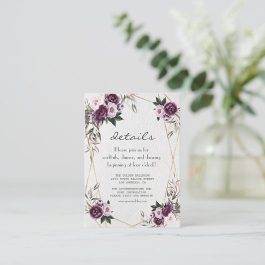 紫桃色の牡丹の花の金ゴールド結婚の詳細 エンクロージャーカード (スタンド正面)