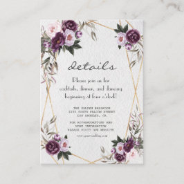 紫桃色の牡丹の花の金ゴールド結婚の詳細 エンクロージャーカード