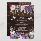 紫桃花蝶素朴誕生日 招待状 (正面/裏面)