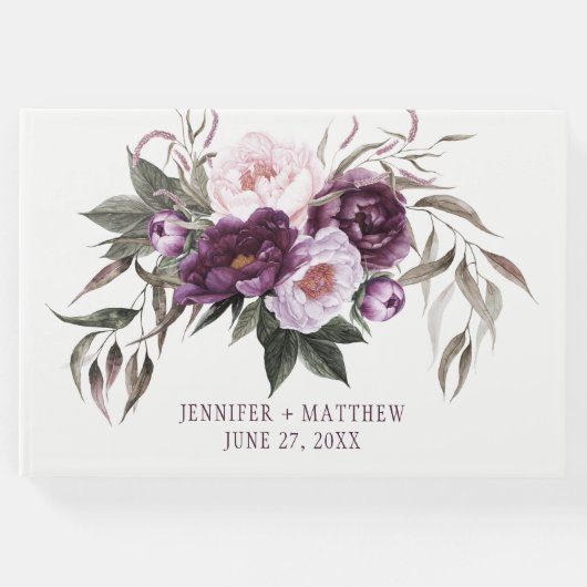 紫梅ピンク牡丹の緑結婚色 ゲストブック (正面)