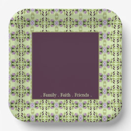 紫梅フローラ パターン（の模様が）ある ペーパープレート