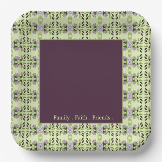 紫梅フローラ パターン（の模様が）ある ペーパープレート (正面)