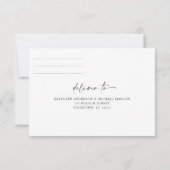 紫梅結婚の水彩フローラ葉RSVP 出欠カード (裏面)