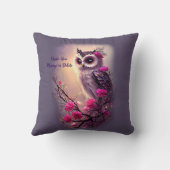 紫梟とピンクの花 クッション (裏面)