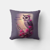 紫梟とピンクの花 クッション (正面)