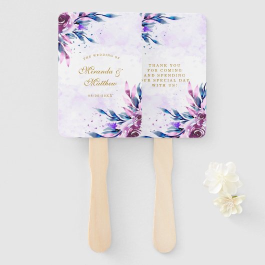 紫植物牡丹金ゴールド結婚の感謝 ハンドファン (正面&裏面)