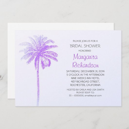 紫椰子の木ビーチブライダルシャワー招待状 招待状 (正面/裏面)